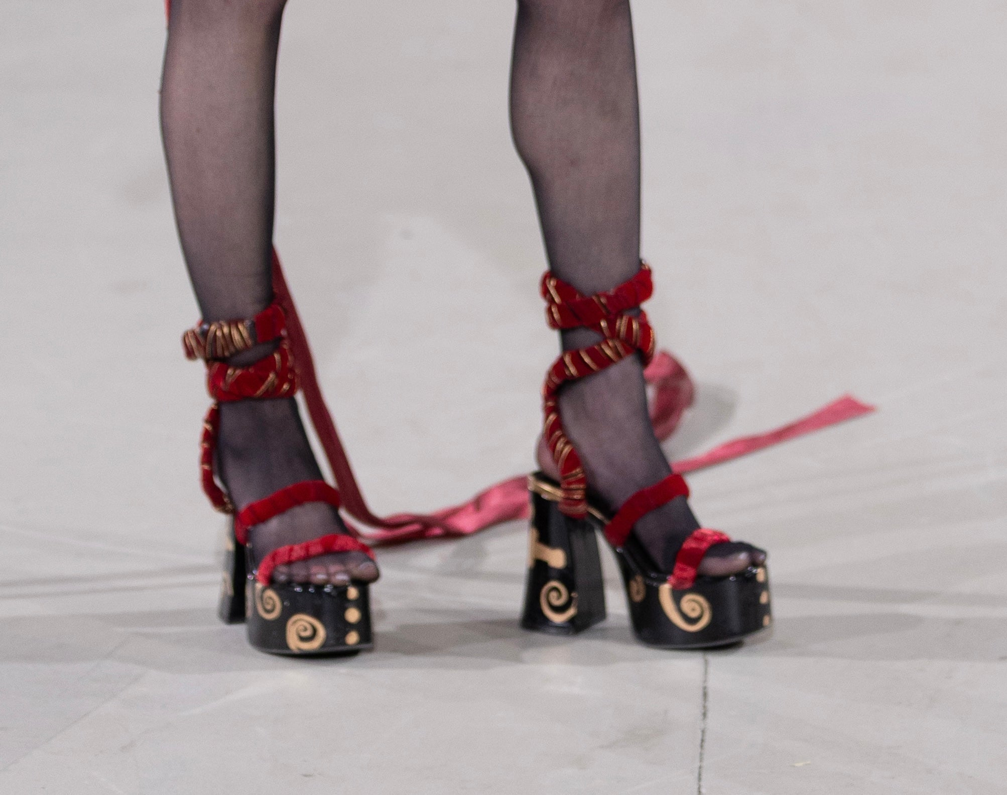 Forbitten red velvet platform heels ￼