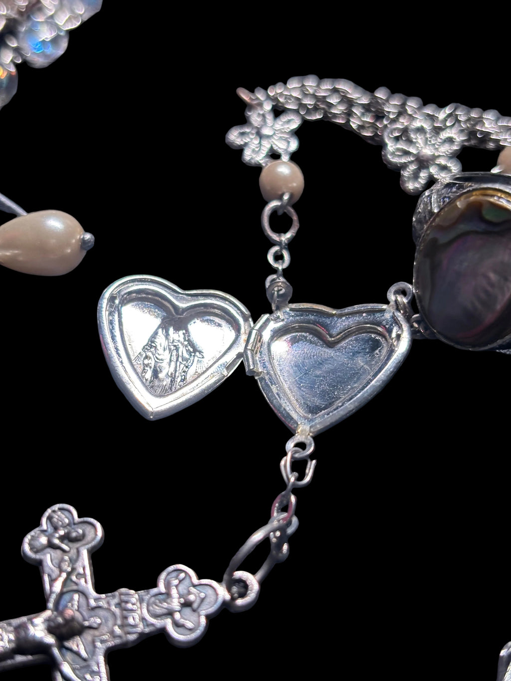 Virgin Venus heart locket cross necklace