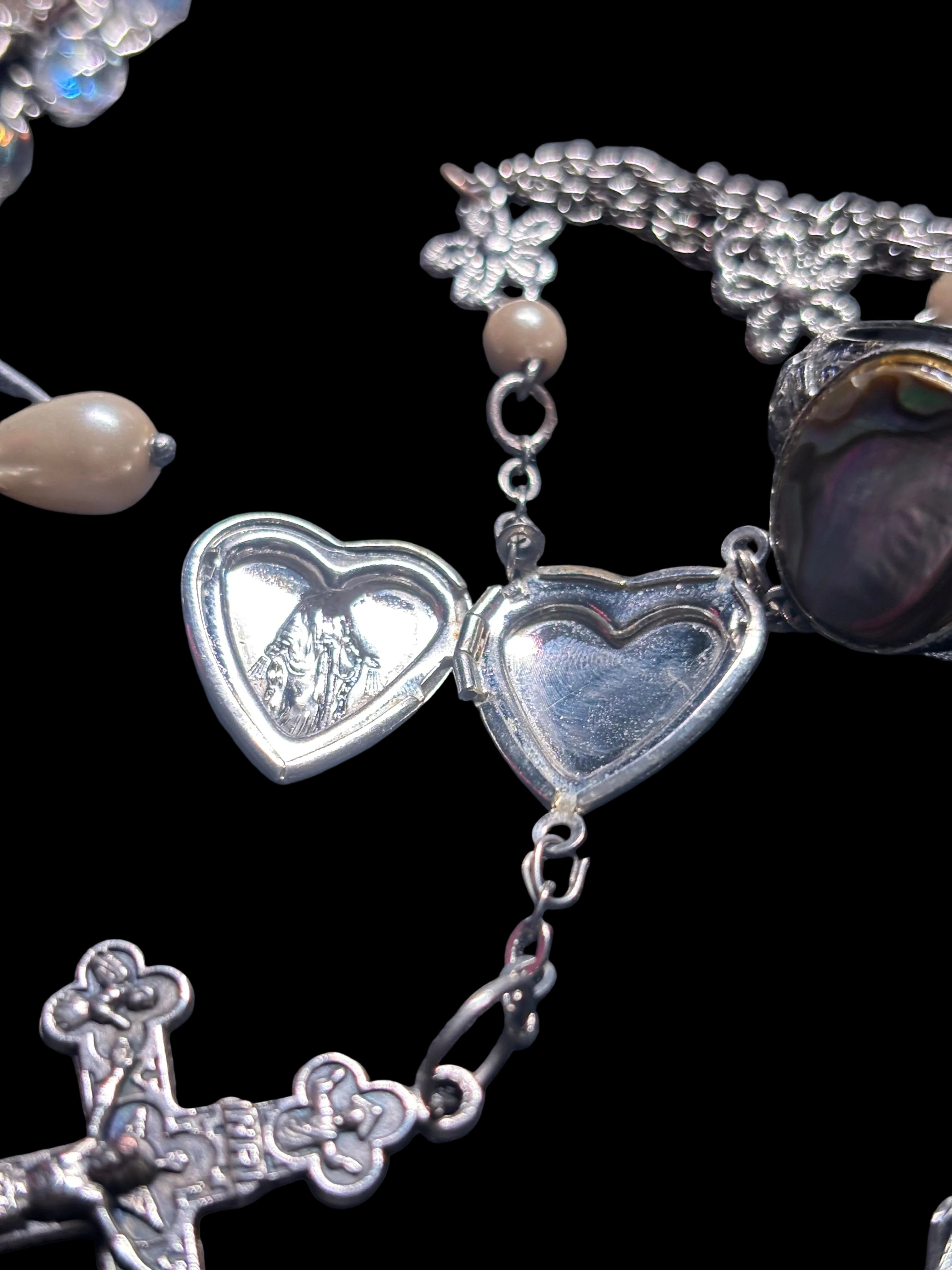Virgin Venus heart locket cross necklace