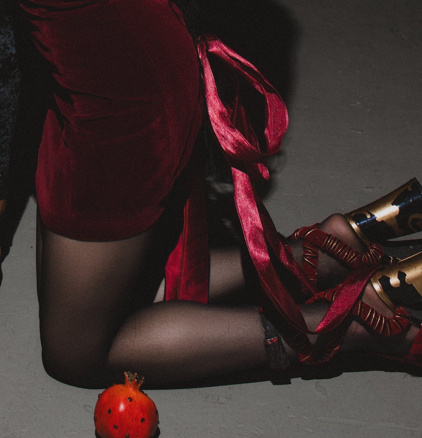 Forbitten red velvet platform heels ￼