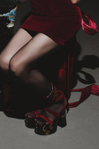 Forbitten red velvet platform heels ￼