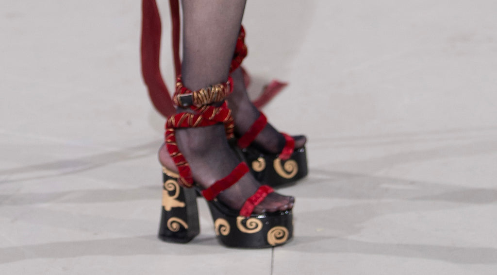 Forbitten red velvet platform heels ￼