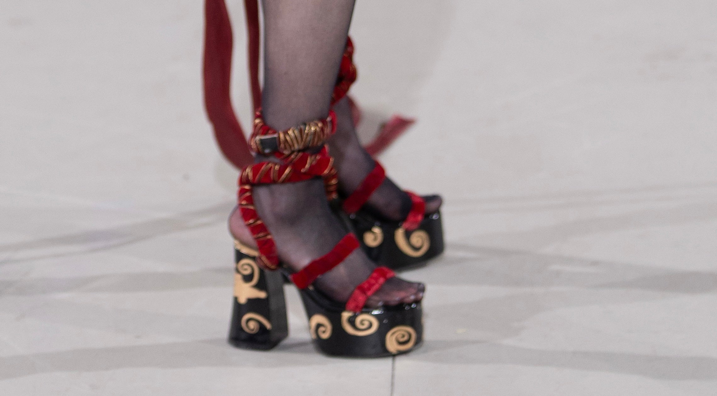 Forbitten red velvet platform heels ￼